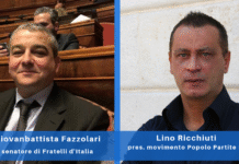 Giovanbattista Fazzolari, senatore di Fratelli d'Italia e Lino Ricchiuti, presidente nazionale del movimento Popolo Partite Iva