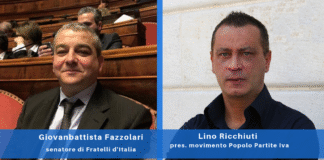 Giovanbattista Fazzolari, senatore di Fratelli d'Italia e Lino Ricchiuti, presidente nazionale del movimento Popolo Partite Iva