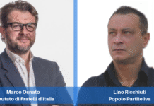 Marco Osnato, deputato di Fratelli d'Italia e Lino Ricchiuti, presidente nazionale del Popolo Partite Iva.