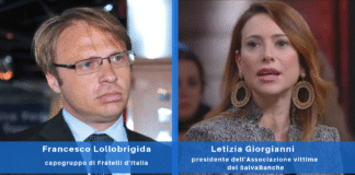 Francesco Lollobrigida, capogruppo di Fratelli d'Italia alla Camera, e Letizia Giorgianni, presidente dell'Associazione vittime del Salvabanche.