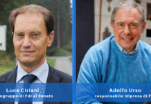 capogruppo di FdI al Senato, Luca Ciriani, e il senatore di FdI, Adolfo Urso, responsabile Impresa di FdI