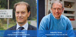 capogruppo di FdI al Senato, Luca Ciriani, e il senatore di FdI, Adolfo Urso, responsabile Impresa di FdI