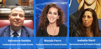 Salvatore Deidda, Wanda Ferro e Isabella Rauti, parlamentari di Fratelli d'Italia e componenti delle commissioni Difesa di Camera e Senato