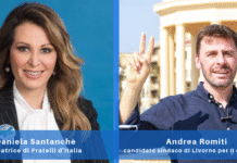 Daniela Santanchè, senatrice di Fratelli d'Italia, e Andrea Romiti, candidato sindaco di Livorno per il centrodestra