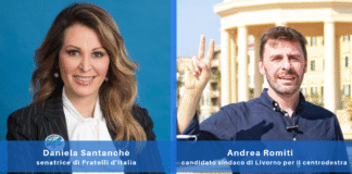 Daniela Santanchè, senatrice di Fratelli d'Italia, e Andrea Romiti, candidato sindaco di Livorno per il centrodestra