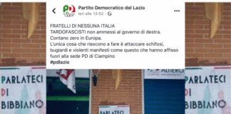 La risposta sulla pagina Facebook del Partito Democratico del Lazio per i manifesti con scritto: “Parlateci di Bibbiano”