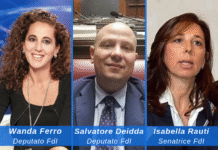 parlamentari di Fratelli d'Italia e componenti delle commissioni Difesa di Camera e Senato Salvatore Deidda, Wanda Ferro e Isabella Rauti.