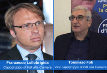 Francesco Lollobrigida e Tommaso Foti, rispettivamente capogruppo e vice capogruppo di Fratelli d'Italia alla Camera