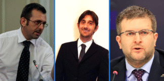 parlamentari di Fratelli d'Italia Andrea Delmastro, Giovanni Donzelli e Carlo Fidanza