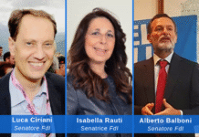 i senatori di Fratelli d'Italia, Luca Ciriani, il vicepresidente vicario Isabella Rauti, e il vicepresidente della Commissione Giustizia, Alberto Balboni.