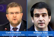 Co-Presidente del gruppo ECR Raffaele Fitto e il capodelegazione di Fratelli d’Italia al Parlamento europeo Carlo Fidanza