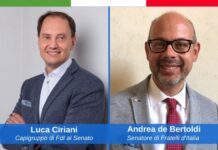 presidente del gruppo di Fratelli d'Italia al Senato, Luca Ciriani e il senatore di Fratelli d'Italia Andrea de Bertoldi, componente della Commissione d'inchiesta sul sistema bancario