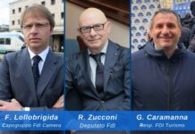 capogruppo di Fratelli d’Italia alla Camera dei Deputati, Francesco Lollobrigida, il deputato FDI componente Commissione attività produttive Riccardo Zucconi e il responsabile nazionale di FDI per il Turismo Gianluca Caramanna