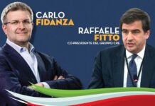 Capodelegazione FdI al Parlamento Europeo, Carlo Fidanza e il Co-Presidente del gruppo Conservatori e Riformisti Europei Raffaele Fitto,