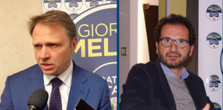I deputati di Fratelli d'Italia, Marcello Gemmato ,segretario della Commissione Sanità presso la Camera dei Deputati, e Francesco Lollobrigida, capogruppo di FdI alla Camera.