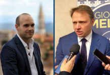 Francesco Lollobrigida, capogruppo alla Camera di Fratelli d'Italia ed Emanuele Prisco, capogruppo Fdi in commissione Affari costituzionali.