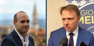 Francesco Lollobrigida, capogruppo alla Camera di Fratelli d'Italia ed Emanuele Prisco, capogruppo Fdi in commissione Affari costituzionali.