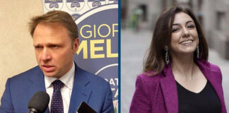 Francesco Lollobrigida, capogruppo FdI alla Camera, e il deputato di Fratelli d'Italia Augusta Montaruli.