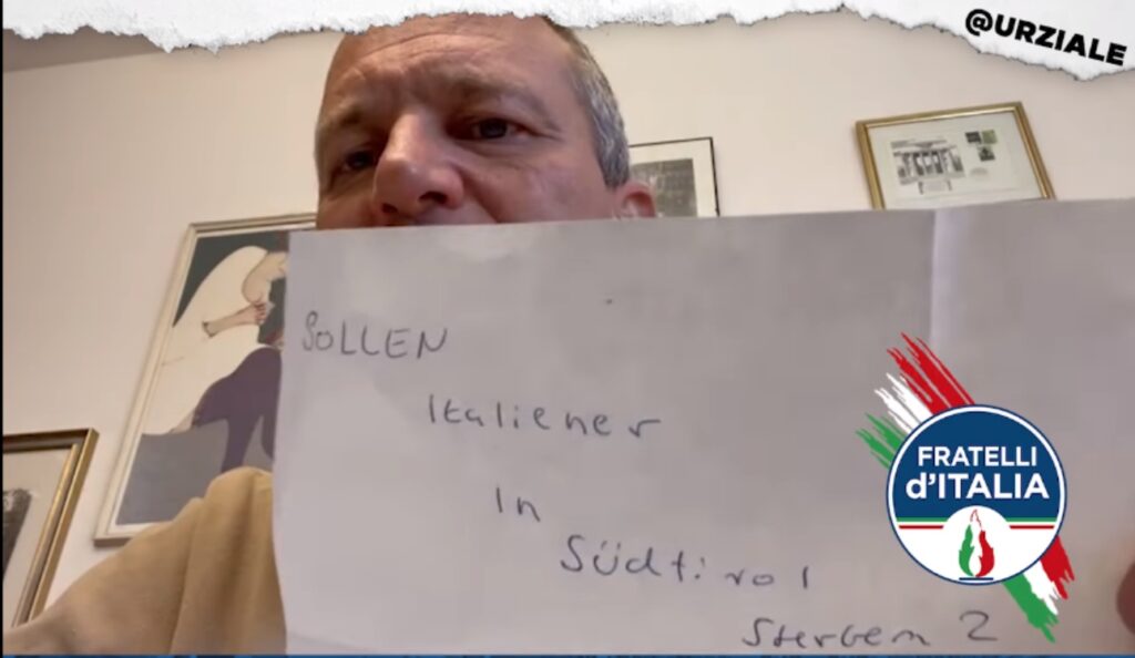“Il sangue italiano scorrerà sulle strade dell’Alto Adige”. Minacce al consigliere regionale di FDI.