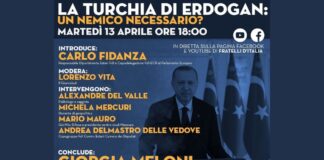 Locandina del webinar “La Turchia di Erdogan. Un nemico necessario?”, il secondo appuntamento del ciclo "Caput mundi, il mondo visto da destra" organizzato da FdI