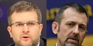 Europarlamentare FdI e coordinatore del dipartimento Esteri di Fratelli d'Italia Carlo Fidanza e il capogruppo di Fratelli d'Italia in commissione Esteri Andrea Delmastro.