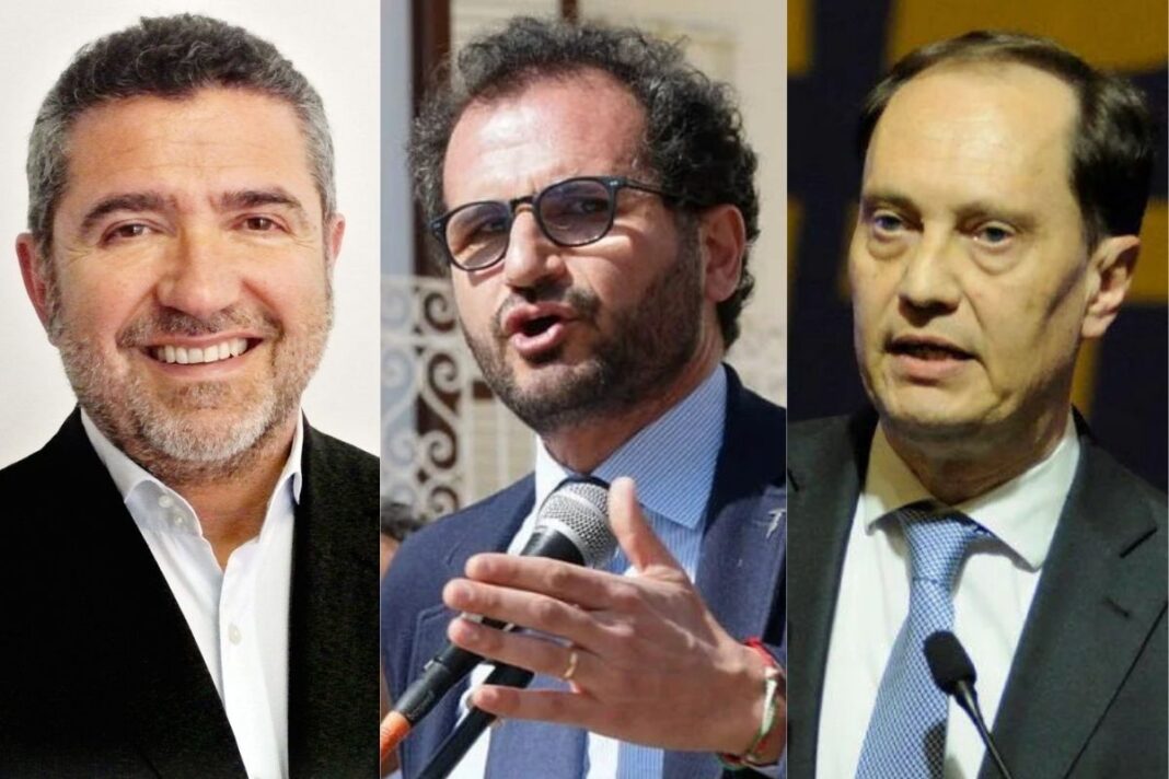 Capogruppo di Fratelli d'Italia al Senato, Luca Ciriani, e i parlamentari di Fratelli d'Italia, Francesco Zaffini e Marcello Gemmato