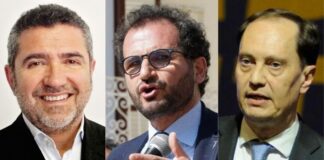 Capogruppo di Fratelli d'Italia al Senato, Luca Ciriani, e i parlamentari di Fratelli d'Italia, Francesco Zaffini e Marcello Gemmato