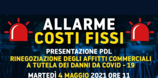 Locandina della conferenza stampa sulla presentazione del PdL su rinegoziazione affitti locali commerciali di Fratelli d'Italia.