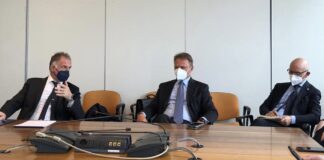 Francesco Lollobrigida, capogruppo di Fratelli d’Italia alla Camera e Riccardo Zucconi, Capogruppo in X commissione della Camera all'incontro con Massimo Garavaglia, Ministro del Turismo.