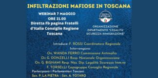 Locandina del Webinar “Le infiltrazioni mafiose in Toscana” di FdI.