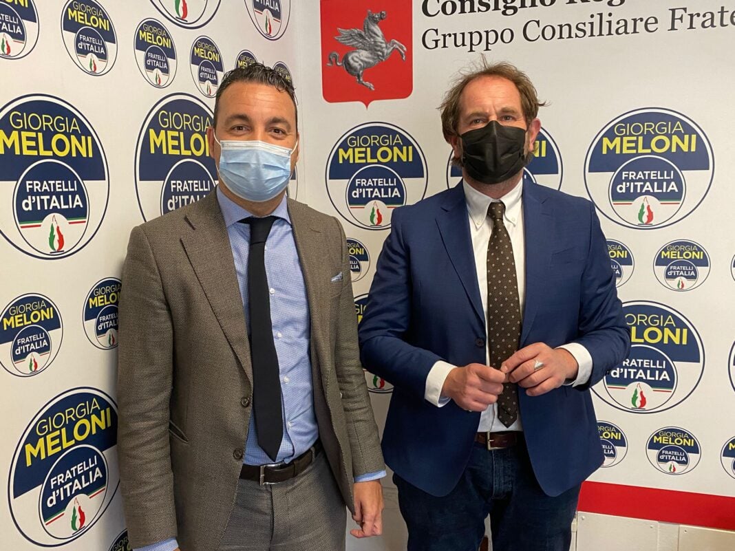 Alessandro Capecchi, consigliere regionale di Fratelli d'Italia e vice presidente della commissione Ambiente e Territorio e Gabriele Veneri, consigliere regionale di Fratelli d'Italia.