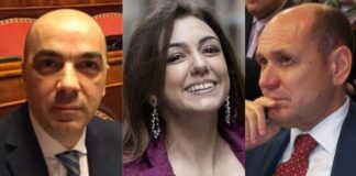 Fabrizio Comba, coordinatore regionale di Fratelli d'Italia, Gaetano Nastri, coordinatore cittadino di FdI e Augusta Montaruli, parlamentare di FdI.