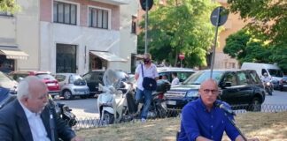 Fabio Rampelli, vicepresidente della Camera dei deputati di Fratelli d’Italia durante la presentazione del libro ‘Una morte scomoda, l’omicidio di Francesco’ a piazza Vescovio, Roma.