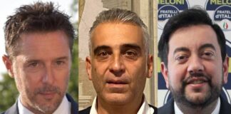 Francesco Torselli, capogruppo di Fratelli d’Italia in Consiglio regionale, Diego Petrucci, consigliere regionale FdI e Fabrizio Rossi, coordinatore regionale.