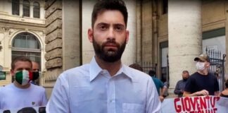 Fabio Roscani, presidente di Gioventù Nazionale durante la manifestazione in occasione della Giornata mondiale contro la droga.