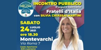 Locandina dell'evento organizzato da Fratelli d’Italia a sostegno di Silvia Chiassai Martini.