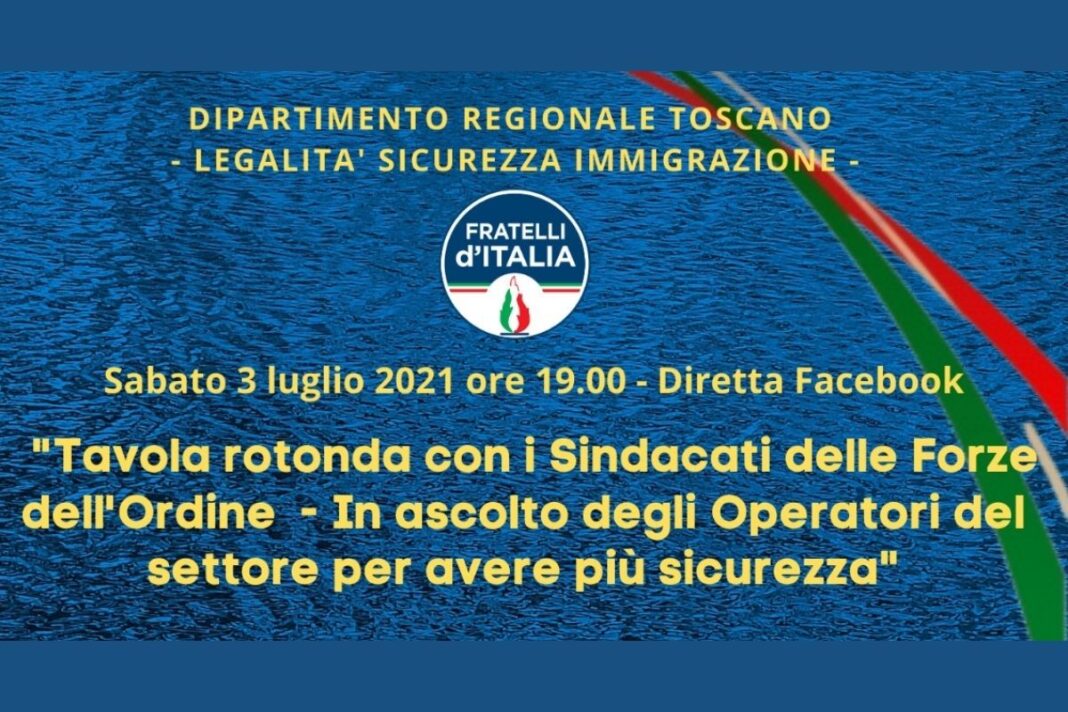 Grafica del convegno organizzato dal Dipartimento regionale Sicurezza Legalità e Immigrazione di Fratelli d'Italia.