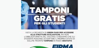 Locandina della campagna di raccolta firme per tamponi gratis agli studenti lanciata da Gioventù Nazionale Toscana.