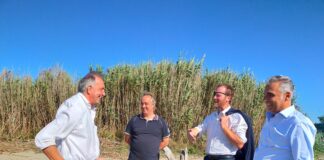Diego Petrucci, Consigliere regionale di Fratelli d’Italia,  Roberto Sbragia, candidato sindaco a Vecchiano, Andrea Mancini, candidato al Consiglio comunale di Vecchiano e Fabrizio Grossi, componente del Direttivo della Tenuta di San Rossore durante il sopralluogo a Bocca d'Arno.