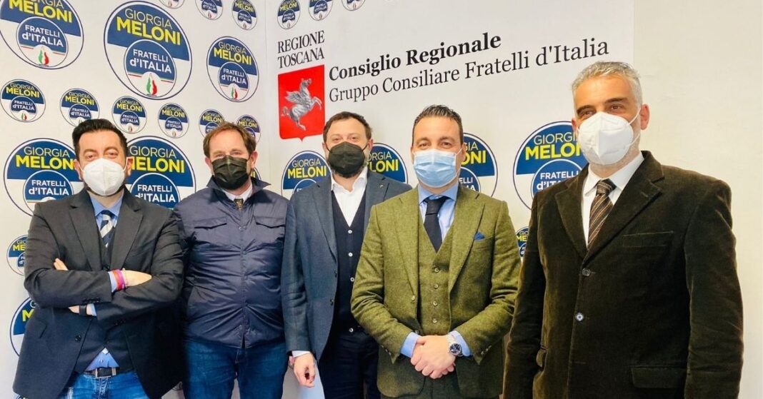 Francesco Torselli, Gabriele Veneri, Vittorio Fantozzi, Alessandro Capecchi e Diego Petrucci, Consiglieri regionali di Fratelli d'Italia.