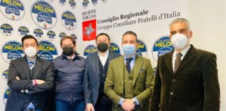 Francesco Torselli, Gabriele Veneri, Vittorio Fantozzi, Alessandro Capecchi e Diego Petrucci, Consiglieri regionali di Fratelli d'Italia.