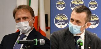 Francesco Lollobrigida, capogruppo alla Camera di Fratelli d'Italia e Andrea Delmastro, capogruppo in commissione Esteri di Fratelli d'Italia.