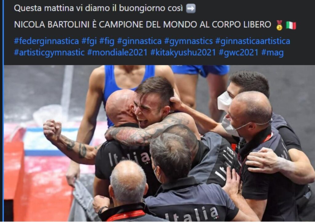 Ginnastica, Meloni: Bartolini entra nella storia e dà lustro all’Italia
