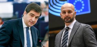 Raffaele Fitto, copresidente del gruppo Ecr-Fratelli d'Italia e Nicola Procaccini, eurodeputato di Fratelli d'Italia.