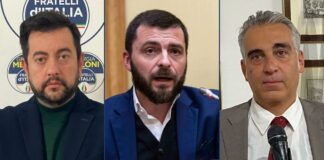 Walter Rizzetto, deputato di Fratelli d'Italia, Francesco Torselli e Diego Petrucci, rispettivamente capogruppo di Fratelli d'Italia nel Consiglio regionale toscano e consigliere regionale di Fratelli d'Italia.