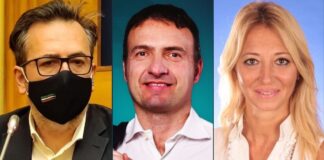 Andrea de Priamo consigliere di Fratelli d'Italia al Comune di Roma, Fabrizio Ghera, capogruppo di Fratelli d'Italia alla Regione Lazio e Sara Adriani consigliere di Fratelli d'Italia in X Municipio.