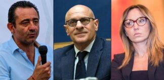 Paolo Trancassini, Fabio Rampelli e Ylenja Lucaselli, deputati di Fratelli d’Italia della commissione Bilancio.