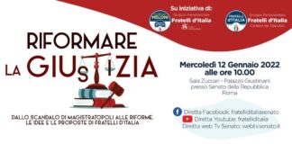 Locandina del convegno sulla Giustizia organizzato dai gruppi parlamentari di Fratelli d'Italia.