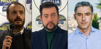 Alessandro Draghi, capogruppo di Fratelli d’Italia a Palazzo Vecchio, Francesco Torselli, capogruppo di Fratelli d’Italia in Consiglio regionale e Jacopo Cellai, consigliere comunale di Fratelli d’Italia.