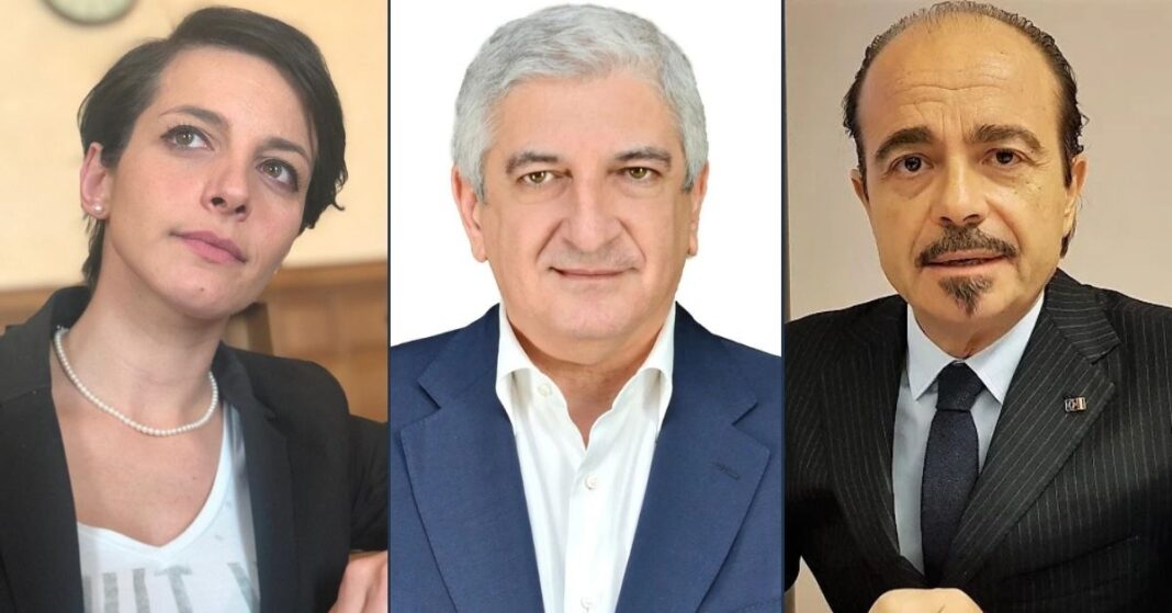 Rachele Silvestri, Tommaso Foti e Alessio Butti, deputati di Fratelli d'Italia e componenti della commissione Ambiente e Lavori Pubblici.
